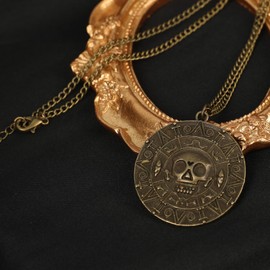 WUZETIAN Classic Skull Necklace Pirates of The Caribbean Movies Cursed Aztec Coin Jewelry for Men Choker, Zinc, zinc alloy