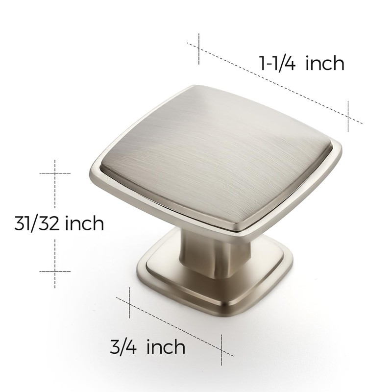 Ravinte 25 Pack Brushed Nickel Kitchen Cabinet Square Knob Single
