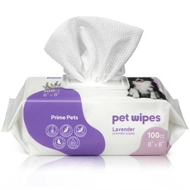 Prime Pets Dog Wipes for Paws and Butt, 100 Count, 8" x 8" Hypoallergenic Pet Wipes for Dogs Cats Cleaning Deodorizing, Lavender Scented, Thick Puppy Wipes for Ears, Eyes, Body and Teeth