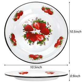 Lawei 3 Pack Enamel Dinner Plates, 10.5 Inch Round Shallow Enamelware Plates Serving Platter Trays, Vintage Salad Pasta Bowls, Chinese Style Decorative Plates for Outdoor Camping Picnic BBQ, Butter