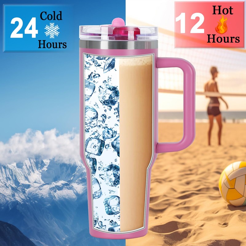 40 Oz Flip Straw Tumbler with Handle, Stainless Steel Double