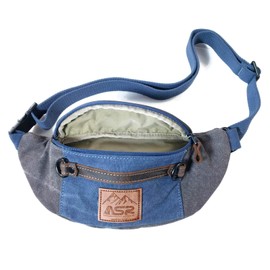 ASR Outdoor Mens Fanny Pack Canvas Waist Bag Versatile Travel Multi Pocket Blue