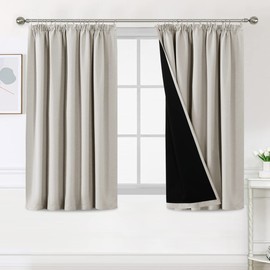 BellaHills BellaHills 100% Blackout Curtains for Bedroom Thermal Insulated Curtains & Drapes Blackout Curtains Pencil Pleat Curtains for Living Room with Black Liner 2 Panels, 46 x 54 Inch, Pumice Stone