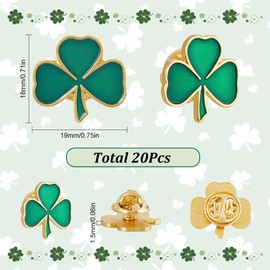 SUNNYCLUE 1 Box 20Pcs St. Patrick's Day Clover Lapel Pins Shamrock Pin Brooches Patrick Day Favors Good Luck Green Enamel Three Leaf Pins Irish Festivals Lucky Gift for Hats Backpacks Badge Men Women,