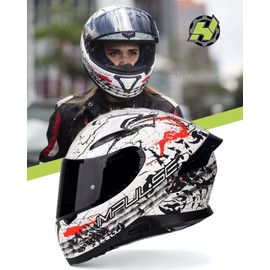 HAX Full Face Motorcycle Helmet with Dual Rear Wing, Motorbike Street Bike Helmet with Pinlock Ready Plastic Nails for Adult,DOT Approved(Pearl White,S)