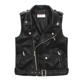 LJYH Children Faux Leather Motorcycle Vests Boys Joker Dress Coats Black 13/14yrs