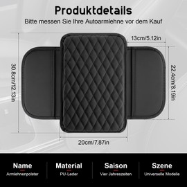 Car Centre Console Cover, Universal PU Leather Car Armrest Cover Cushion with 2 Storage Pockets Car Armrest Cover Protection Armrest Seat Box Pad for Most Vehicles, SUVs, Trucks