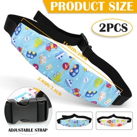 UPIQNG 2Pcs Head Support Holder Band Baby Carseat Neck Protection Belt Adjustable Soft Infant Stroller Seat Head Strap (Owl,Blue Car)