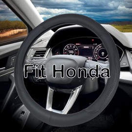 Lyodohia Car Steering Wheel Cover for Honda CRV Civic Accord HRV Pilot Passport Odyssey Element Insight Fit Ridgeline Clarity City LX EX EXL Si Hatchback Accessories,Black (Style-A, Round-Shaped)