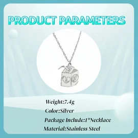 GAUEIOUR Juice Box Necklace for Women Men Fashion Jewelry Hip Hop Trend Personality Stainless Steel Silver Chain Beverage Box Pendant Presents Decorations