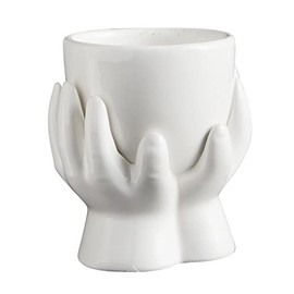 47th & Main Sleek & Contemporary Shaped White Ceramic Planter Flower Pot for Succulents Small Plants and More, Small, Hands