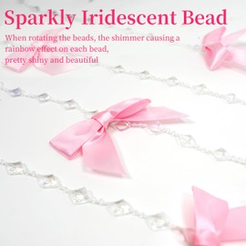Pink Bow Hanging Garland, Ribbon Bow Party Decorations Coquette Birthday Decorations Bow with Crystal Bead for Bachelorette Bridal Shower Engagement Wedding (Pink)