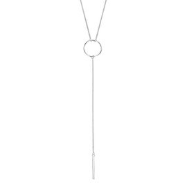 AeraVida Simply Chic Dangling Bar and Circle Y-Shape .925 Sterling Silver Lariat Necklace | Sterling Circle Y-Shape Necklace | Silver Lariat Necklace for Women | Dangling Bar Necklace