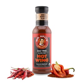 Mr. Spice Salt Free Award-Winning Taste Hot Wing Sauce | Low Sodium | Organic | No Salt BBQ Sauces | Gluten Free | Low Calorie BBQ Sauce | 13.5 Ounce (Pack of 1)