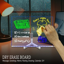 Dry Erase Board with Stand Acrylic LED Note Board Message Writing Memo Pad with 7 Colors Light with Remote Control for Home Office School （12"×8"）