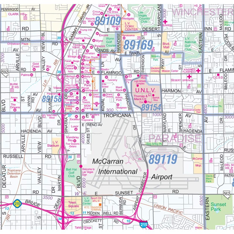 Greater Las Vegas-Clark County Detailed Region Wall Map *ZIP Codes*