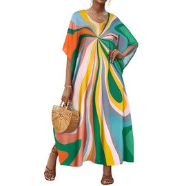 Gosunny Caftano, abiti da spiaggia estivi da donna, maxi abito con scollo a V, abito estivo arioso, tunica lunga da spiaggia, abiti boho abiti larghi 2026, Taglia unica