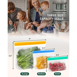 IDEATECH Reusable Reusable Various Size Food Storage 18 Pack Seal Bags for Travel Washable Freezer Clear Thick Snack Bags Big Food Containers for Meal Bread Resealable Fruit for Kids Lunch Bag