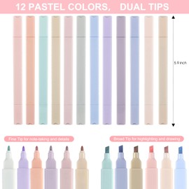 Aesthetic Highlighters, 12 Pack Highlighters Assorted Colors, Pastel Highlighters with Soft Chisel Tip No Bleed Dry Fast Highlighters Set for Bible Journal Planner School Supplies
