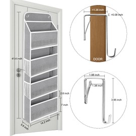 Andahoom 4 Shelf Over The Door Organizer with 4 Side Mesh Pockets, 44lb Weight Capacity Hanging Behind The Door Storage Suitable for Storing Toys, Shoes, Towels