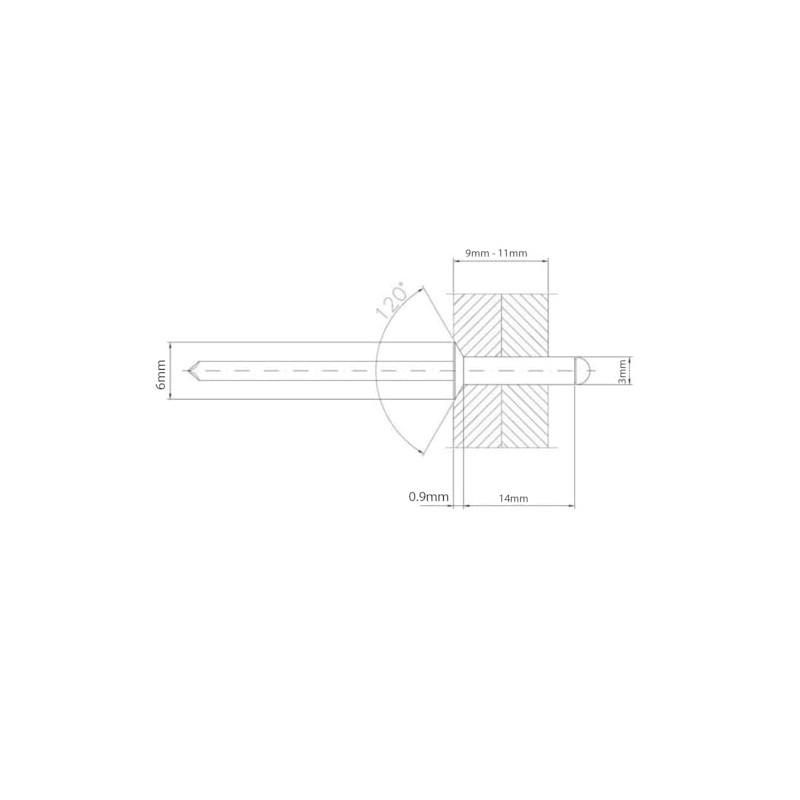 3mm x 14mm Blind Pop Rivet Countersunk Head Aluminium/Steel Shaft