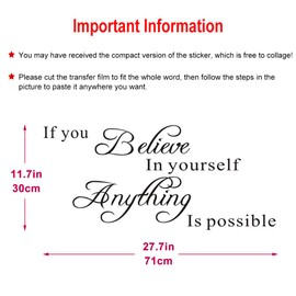 N A If You Believe in Yourself Proverbs Wall Sticker, Anything is Possible Wall Decal, Warm Inspirational Quotes Vinyl Decor for Office, Classroom, Study room, Gym, Bedroom, Living Room (11.7×27.7In)