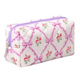 OZAOZ Makeup Bag Travel Cosmetic Bag for Women Girls Zipper Make Up Pouch, Floral Flowers Toiletry Organizer Portable Storage Travel Cloth Bag (Purple)
