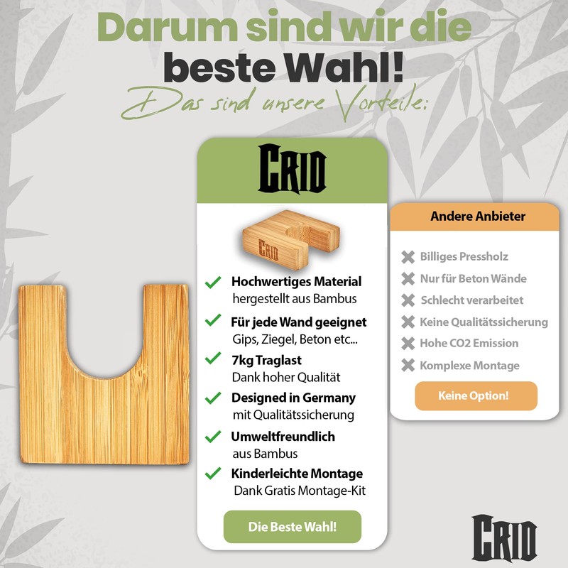 CRID Baseball Bat Wall Mount - Bamboo Wall Mount in