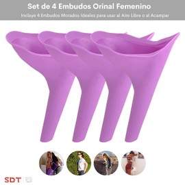 Set 4 - Orinal Femenino, Embudo Femenino para Orinar Camping, Dipositivo Orina Mujer Embudo De Silicona para Orinar Urinario Femenino,Accesorios de Camping, Actividades al Aire Libre(Morado)
