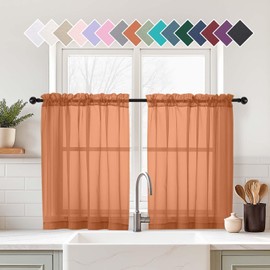 Ebesto Cortinas transparentes pequeñas naranjas, juego de 2 paneles, cortinas de cocina de 36 pulgadas de largo, elegantes cortinas cortas para filtrar la luz para sala de estar y dormitorio, diseño