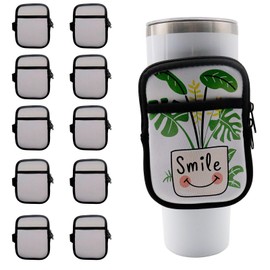 POVOKICI 10 Pack Sublimation Neoprene Water Bottle Pouch with Pocket, for 40oz Tumblers, IceFlow 20oz 30oz Gym Water Bottle Pouch with Strap