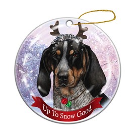 Holiday Pet Gifts Blue Tick Coonhound Reindeer Dog Porcelain Christmas Ornament