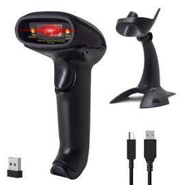 USB Wireless Barcode Scanner with Stand,Symcode Barcode Scanner Wireless Versatile 2-in-1 (2.4Ghz Wireless+USB 2.0 Wired) Rechargeable Cordless 1D Barcode Reader USB Handheld Bar Code Scanner Wireless