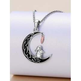 Qyvit Bunny Easter Necklace S925 Sterling Silver Celtic Moon Rabbit Necklace Cute Animal Bunny Jewelry Gifts for Women