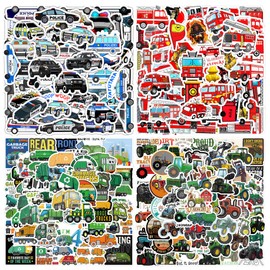 200 Pcs Fire Truck Police Car Agricultural Tractor and Garbage Truck Stickers, Vinyl Vehicle Stickers for Kids, Waterproof Transportation Vehicle Truck Stickers for Water Bottle Laptop Scrapbook