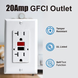 OMEENET 20 Amp GFCI Outlet, Tamper Resistant, Self Test GFI Receptacle with 2 LED Indicator, 20Amp Ground Fault Circuit Interrupter Outlet for Kitchen, Bathroom,Indoor Use, UL Listed(5 Pack)