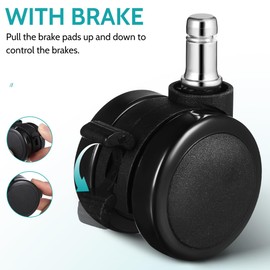 OATIPHO Black Polyurethane Casters Sturdy 2.83 Inch Office Chair Wheels with 360-Degree Rotation Easy Installation Suitable for All Floor Types 2 Pack