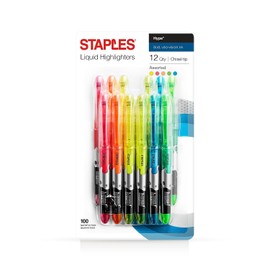 STAPLES 674815 Hype! Liquid Highlighters Chisel Tip Assorted Dozen (14598)