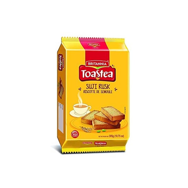 BRITANNIA Toastea Suji Rusk 10.75oz (305g) - Biscotte De Semoule - Crispy Tea Time Snack - Crispy Crunchy Toast - Halal and Suitable for Vegetarians (Pack of 1)