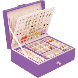 QBestry Girls Jewelry Box for Earrings Jewelry Organizer Box Teen Girls Earrings Organizer Jewelry Box with Earring Holder Organizer Stud Earring Box for Girls Womens Jewelry Case Organizer Purple