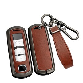 ontto Metal Car Key fob Cover Fit for Mazda 2 3 5 6 BL BM GJ Atenza Axela Demio CX3 CX-5 CX5 CX7 CX-9 CX8 2/3/4 Buttons Leather Key case Shell Key Holder Bag Keyring Keychain Accessories Black-Brown