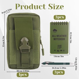 7pcs Waterproof Notebook, 3 X 5 Inch Pocket Notebook with Pen All Weather Small Notepad Write in The Rain Notebooks, Waterproof Notepad Field Notes Notebooks All Weather Pen with Waist Pack(Green)