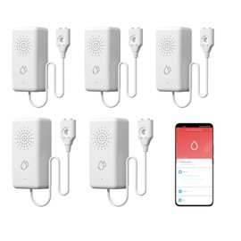 BSEED WiFi Water Leak Detector 5 Pack, Smart Water Sensor with Cable, 85dB Audio/App/SMS/Email Alarm, Rapid Leak Detection for Home, Kitchen, Bathroom, Basement, IP65 Waterproof, No Hub Required