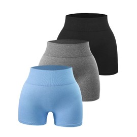 SPICE UNION - Pantalones cortos de entrenamiento para mujer, para correr, yoga, motociclista, gimnasio, cintura alta, elastano, acanalados, sin costuras, leggings atléticos, Negro/Gris/Azul, Large