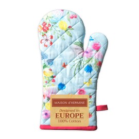 Maison d' Hermine Cooking Gloves 100% Cotton Heat Resistant 7 Inch x 13 Inch Oven Mitt with Loop, Handling Hot Pans BBQ Cooking Microwave, Jardin D'Ete - Mint - Spring/Summer
