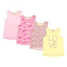 BTween Girls 4 Pack Fashion Summer Tank Top Cotton Blend Clothes Set - Love Butterflies Floral Plain, Size 14/16