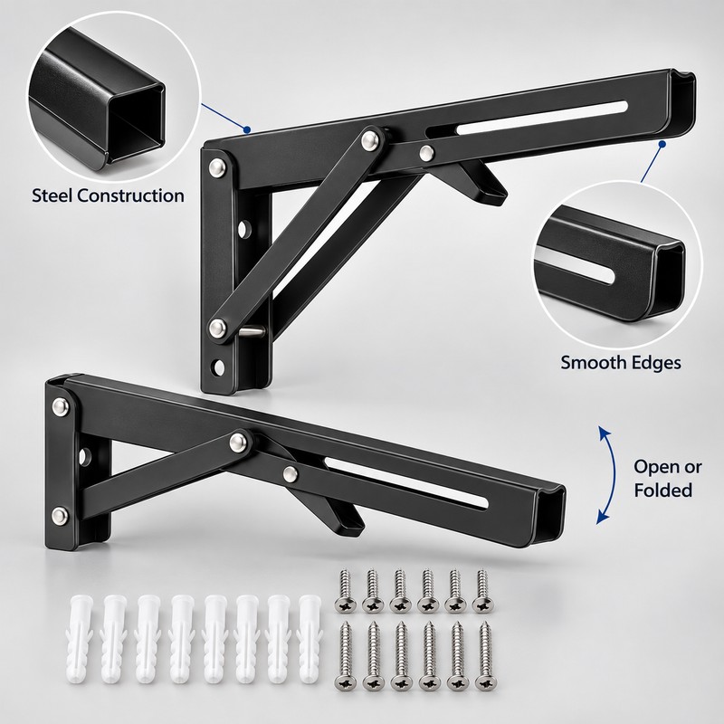 2 Pack 6 Inch Folding Shelf Brackets, 90° Metal Wall