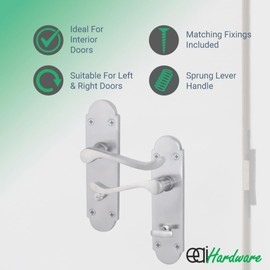 EAI Satin Bathroom Door Handles - Victorian Scroll Shaped | 1 Pair of Internal Satin Chrome Lever Handles on Backplate