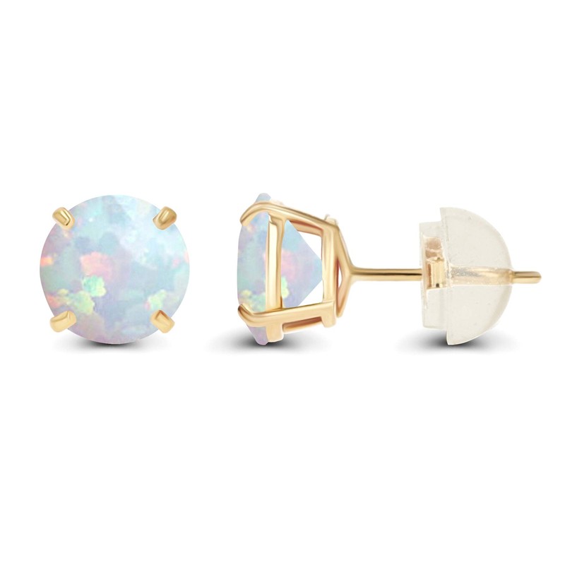 14K Yellow Gold Plated Sterling Silver 6mm Round Created Opal