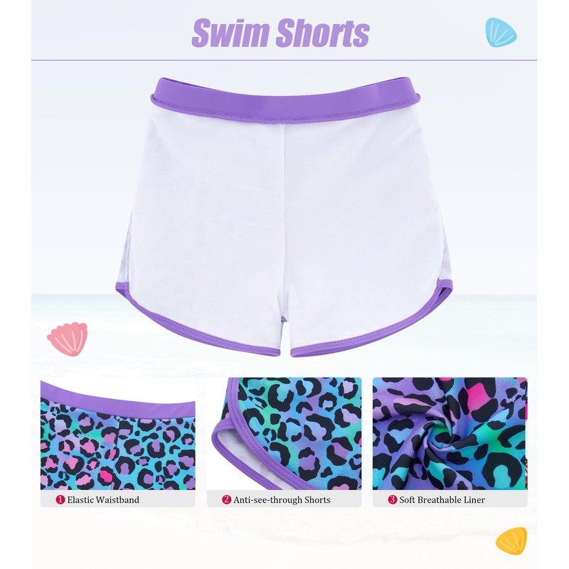 ACOCOPY Rash Guard Sets for Girls Long Sleeve Purple Leopard